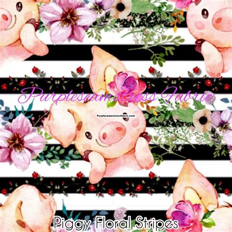 Piggy Floral Stripes Cotton Lycra Purpleseamstress Fabric