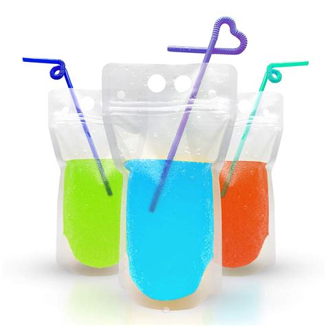 100pcs Drink Pouches Bags With Straws Stand Up Disposable