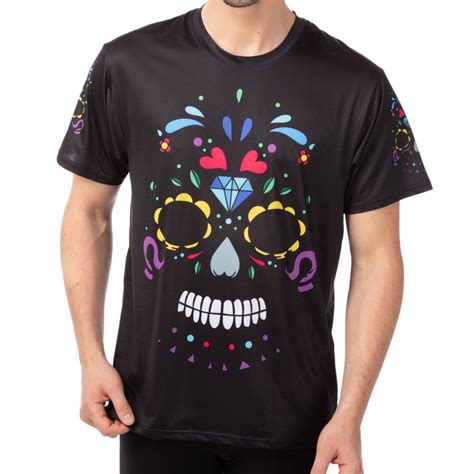 Mens Sugar Skull Print Short Sleeve Workout Running T Shirt