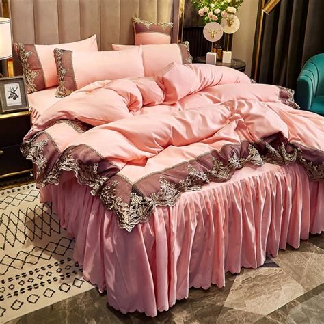 Princess Style Solid Color Wedding Bed Sheet And Duvet Cover Four Piece