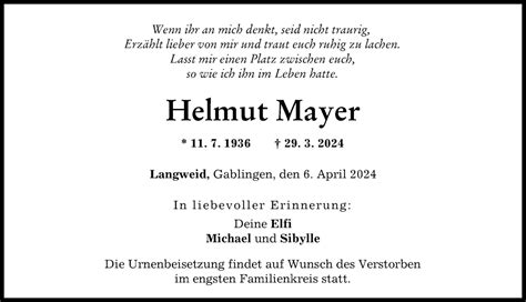 Traueranzeigen Von Helmut Mayer Augsburger Allgemeine Zeitung