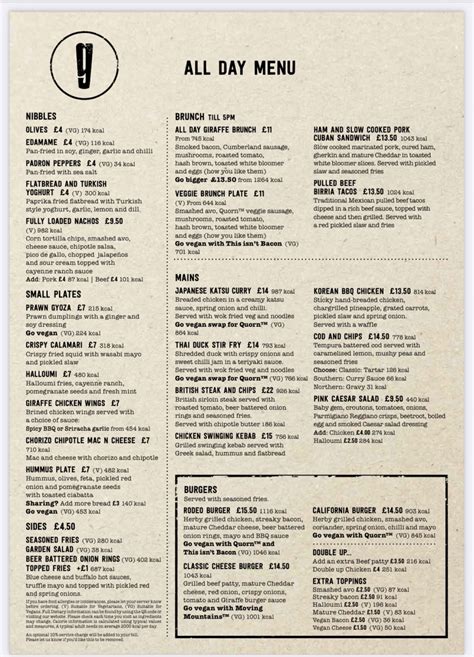 Giraffe Birmingham Airport Birmingham S Full Menu Online