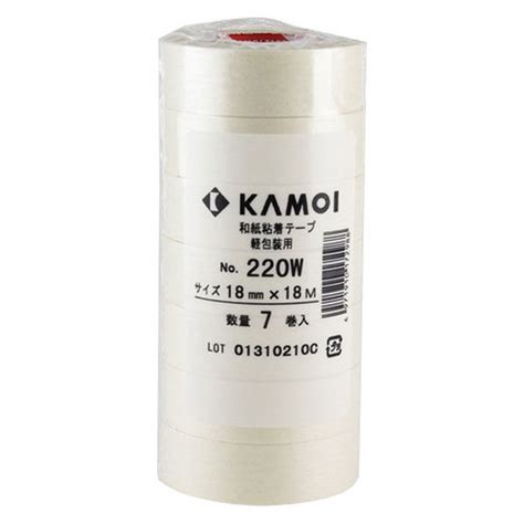 カモ井加工紙 和紙粘着テープ 軽包装用 白 幅18mm×長さ18m 220w 1パック（7巻入） アスクル