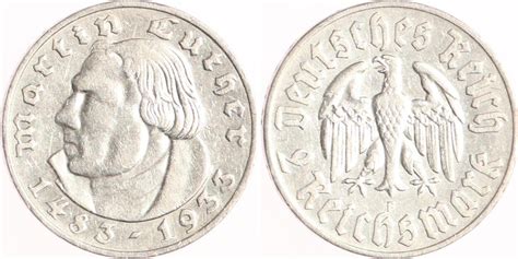 Drittes Reich 2 Reichsmark 1933 F Martin Luther Sehr schön MA Shops