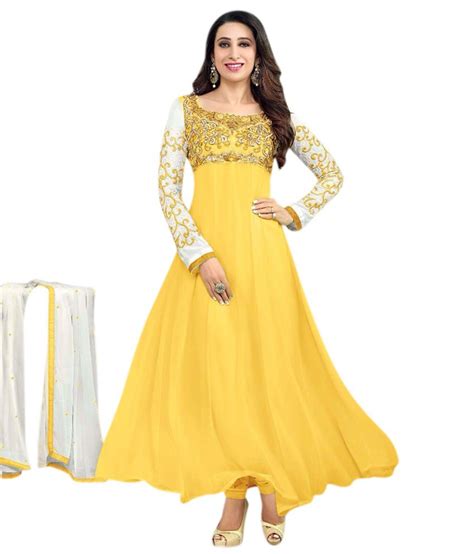 Palav Yellow Georgette Embroidered Anarkali Dress Material Buy Palav