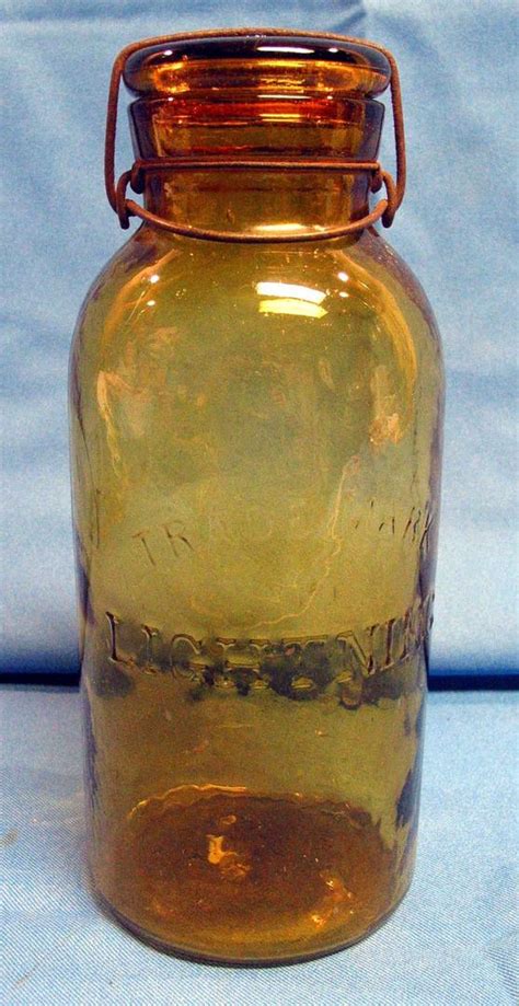 Antique Trade Mark Lightning Honey Amber Color Half Gallon Fruit Jar H W P 267 1857497010