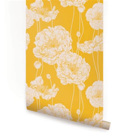 Peony Yellow Peel And Stick Fabric Wallpaper Repositionable