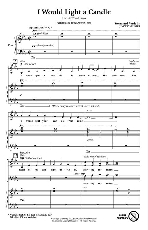 I Would Light A Candle Sheet Music By Joyce Eilers Sku 08551829