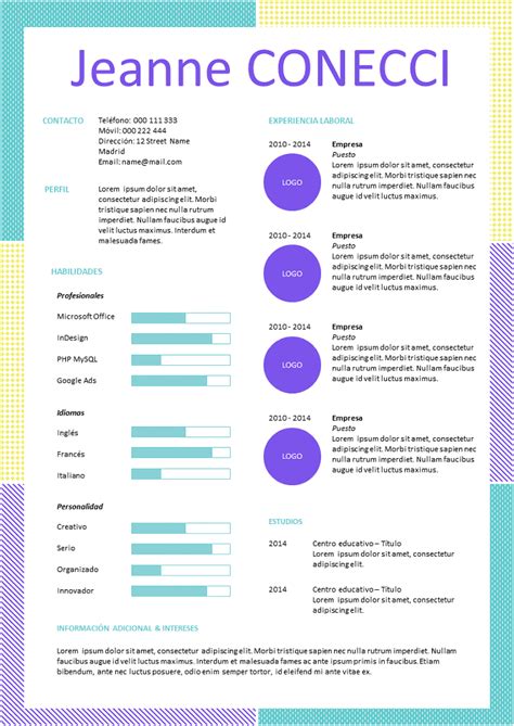 Modelo De CV Colores Brillantes Para Descargar Libre