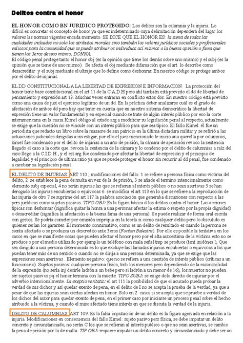 Delitos Contra El Honor Derecho Penal Ii UNNE Studocu