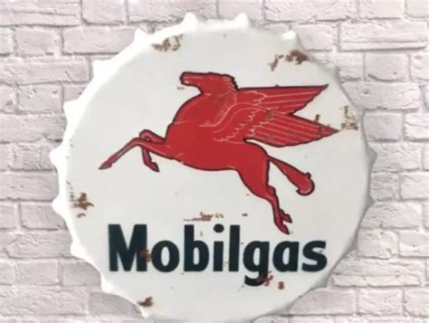 BOTTLE TOP SIGN Metal Mobilgas Mobil Gas Pegasus Vintage Retro Wall