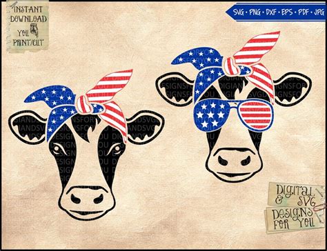 Heifer Cow Svg Usa Cow With Bandana Svg Cut File Bandana Etsy