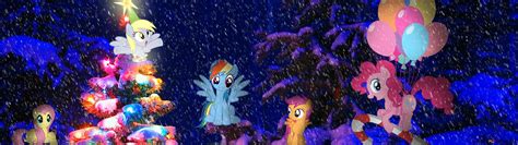 Cartoon horses with Xmas tree HD wallpaper download