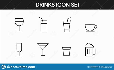 Drinks Icon Set Vector Isolated Editable Black And White Stock Vector