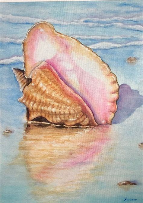 Shell Watercolor Beach Art Painting Diy Watercolor Painting Seashell