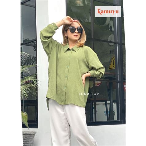 Jual Kamuyu Luna Top Atasan Kemeja Wanita Airflow Crinkle Blouse