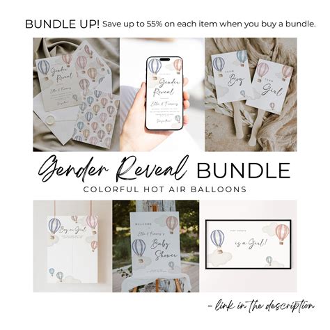 Editable Hot Air Balloons Gender Reveal Invitation And Evite Bundle Or Baby Shower Invite