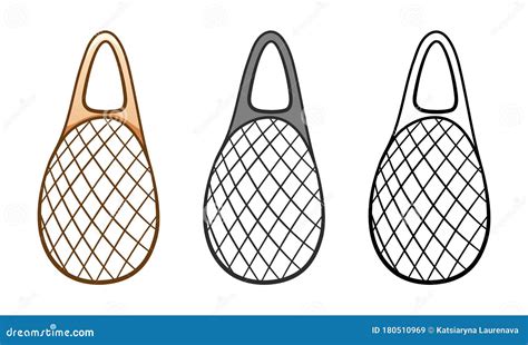 Cartoon Simple And Outline Style Textile Mesh Ecobags Set Isolated