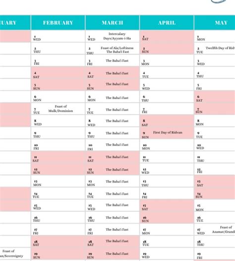 Printable Baha'i Calendar 2023 Calnedar Planner Baha'i Planner 2023 ...