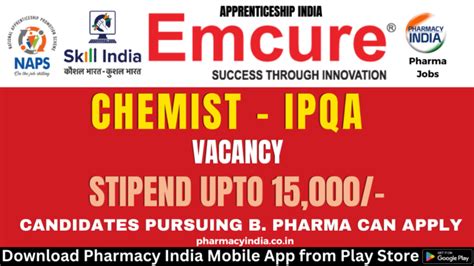 Apprentice Training For B Pharma As A Chemist Ipqa At Emcure