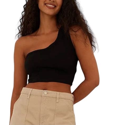 Naked Wardrobe Tops Naked Wardrobe One Shoulder Crop Poshmark