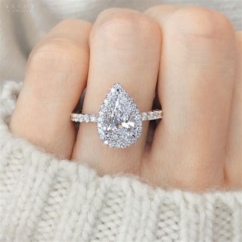 Outrageous Pear Shaped Halo Diamond Engagement Ring Princess Cut Solitaire Rings