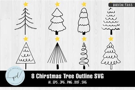 Christmas Tree Outline 8 Variations By Qidsign Project Thehungryjpeg