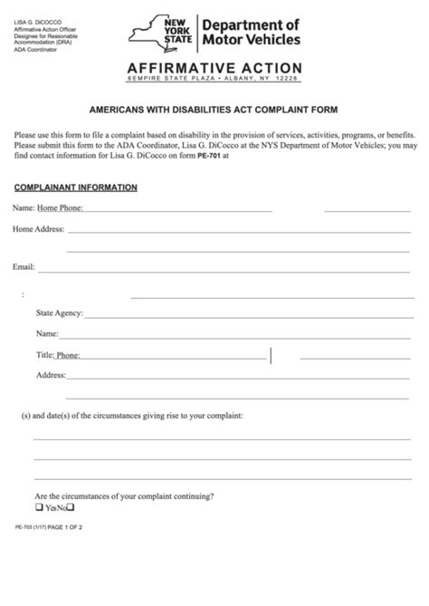 Fillable Form Pe Americans With Disabilities Act Complaint Form