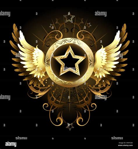 Gold Star With A Circular Banner Decorated With Golden Wings And A