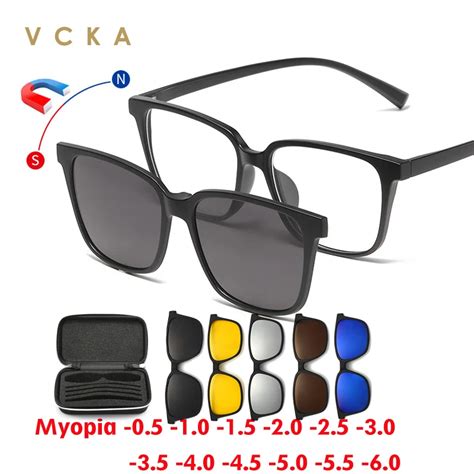 VCKA 6 In 1 Men Women Myopia Sunglasses Magnet Clip Polarized Optical