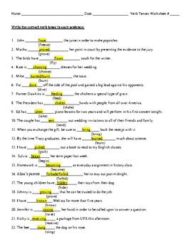 Verb Tenses Review With Detailed Highlighted Answer Key By Debbie S Den