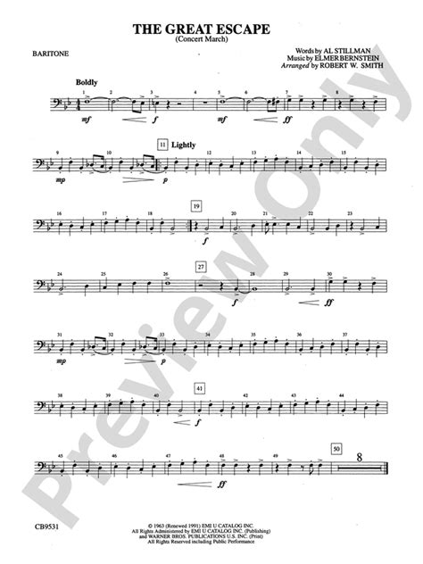 The Great Escape March Baritone B C Baritone B C Part Digital Sheet Music Download