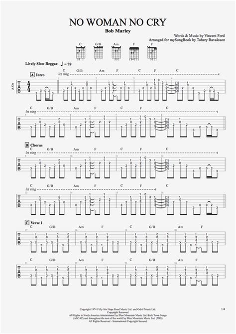 No Woman No Cry By Bob Marley Guitar And Vocals Guitar Pro Tab