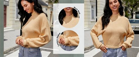 ZAFUL Women S Cropped Turtleneck Sweater Lantern Sleeve Ribbed Knit