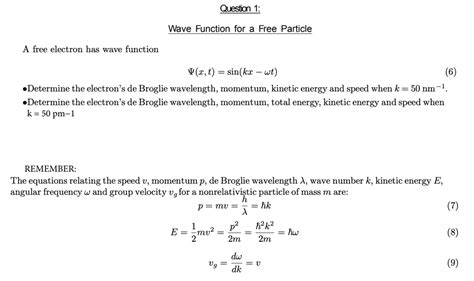 Solved Question Wave Function For A Free Particle A Free Electron