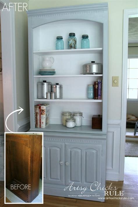 Bookcase Makeover Coastal Decor Pale Blue With A White Glaze