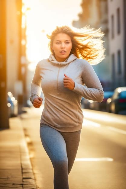 Premium Photo Woman Running Down Street With Her Hair In The Wind