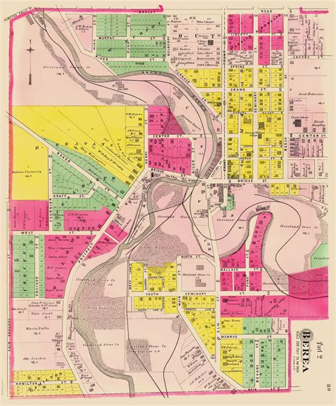 Historic City Map Berea Ohio Cram 1892 23 X 2778 Vintage Wall