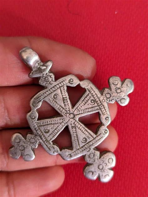 Antique Ethiopian Orthodox Coptic Silver Christian Cr Gem