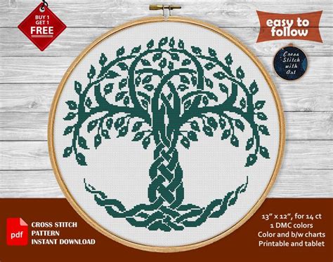 Celtic Tree Cross Stitch Pattern Tree Of Life Cross Stitch Celtic