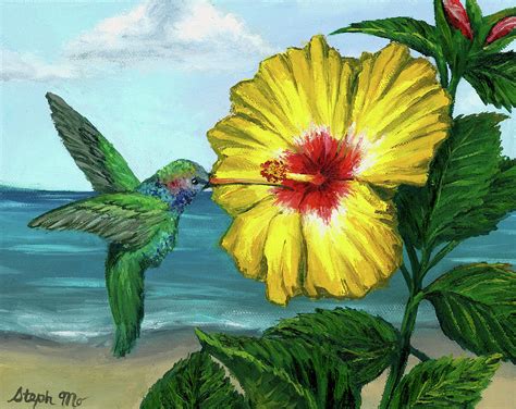 Hummingbird And Hibiscus Painting By Steph Moraca Pixels