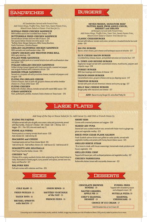 Carta Del Pub Y Bar Flying Pig Tavern And Tap Bordentown