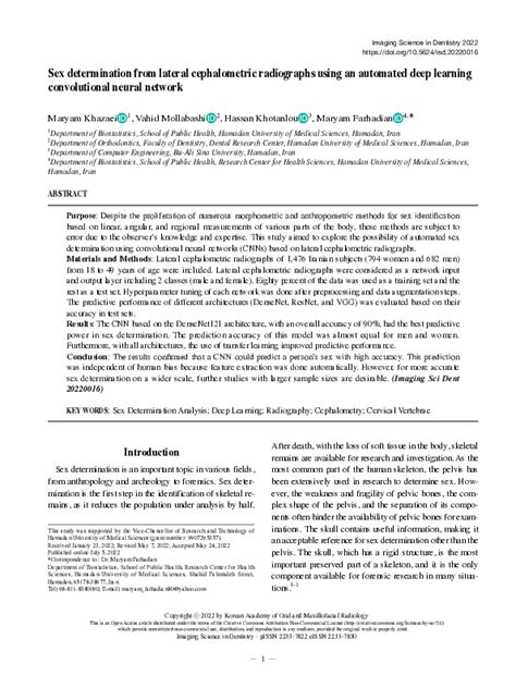 Pdf Sex Determination From Lateral Cephalometric Radiographs Using An Automated Deep Learning