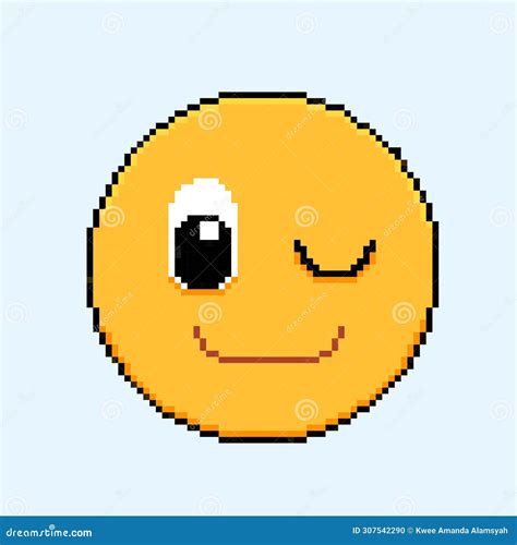 Wink And Smile Face Emoji Pixel Art Drawing Stock Vector Illustration