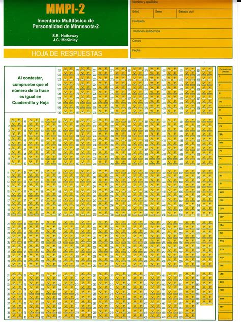 Hoja Respuestas Mmpi 2 Pdf