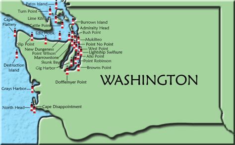 Washington State Lighthouses Map - Coastal Map World