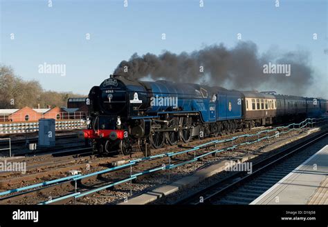 Steam Locomotive Tornado In Blue Livery Approaching Reading Station