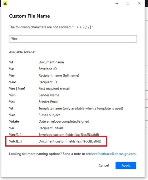 DocuSign Retrieve Custom File Names Community