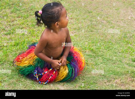 Little Yapese Girl In Traditional Clothing At Yap Day Festival Yap