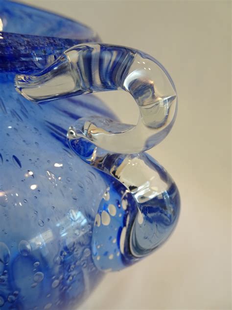 Blue Bubble Art Glass Floral Vase Vintage Clear Applied - Etsy